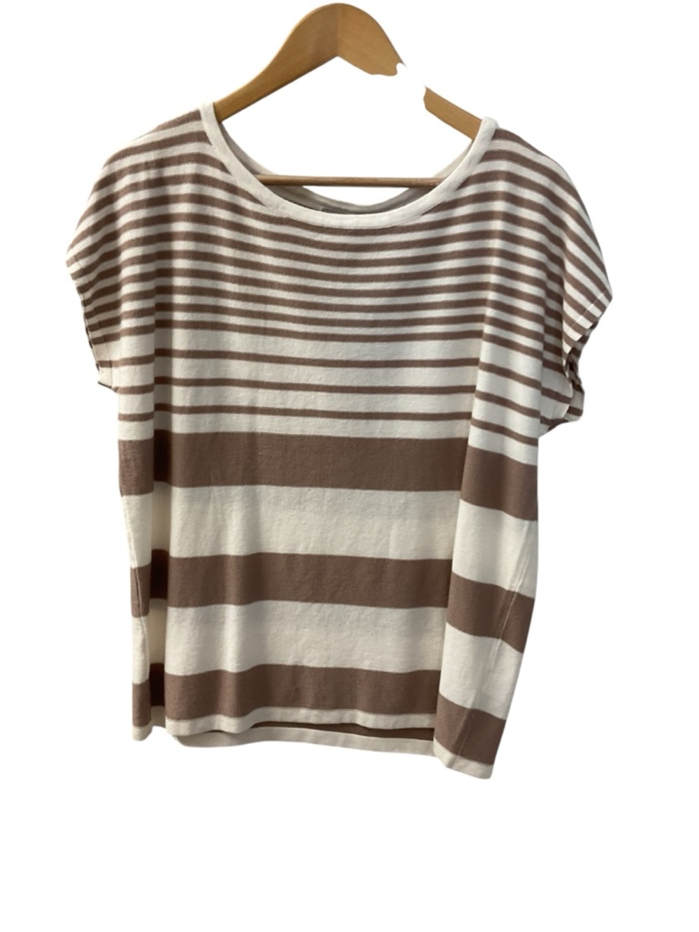 Staccato Brown and Cream Striped Cap-Sleeve Knit Top